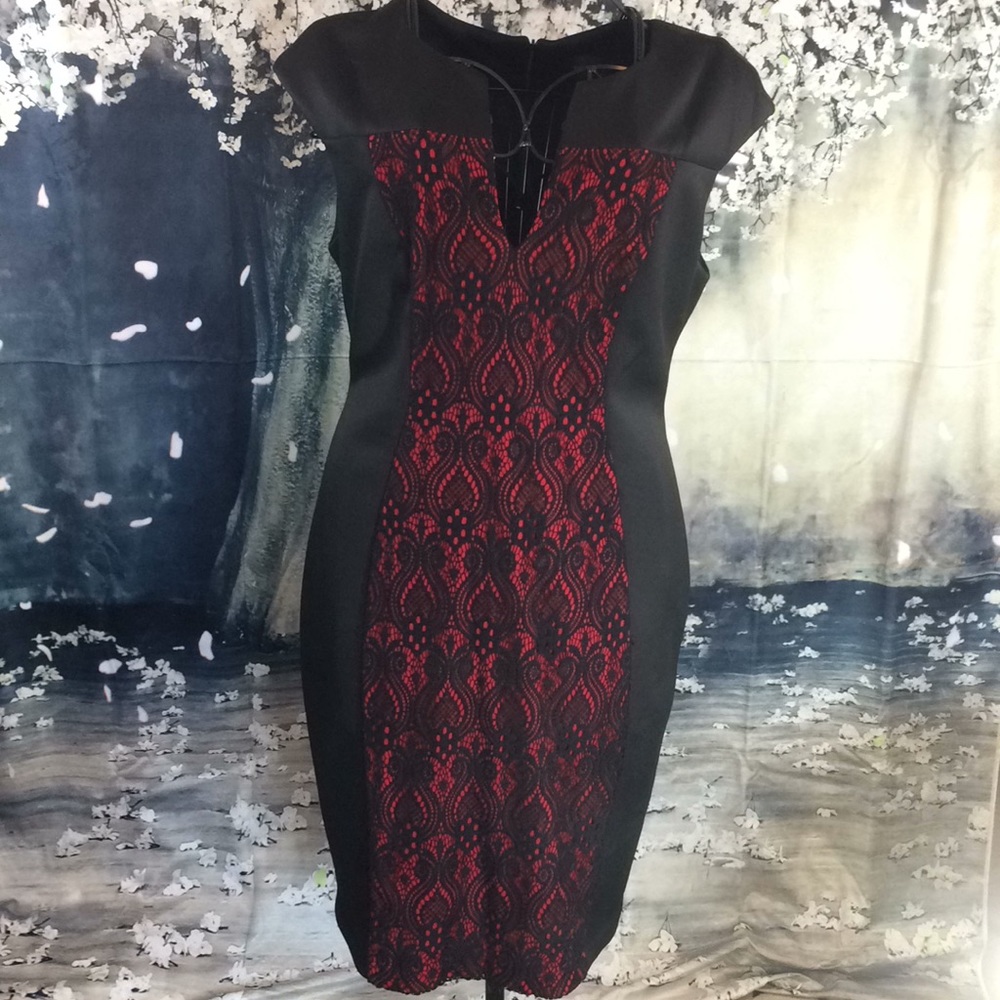 👠💃🏼💄Red & Black Split Vneck lace overlay